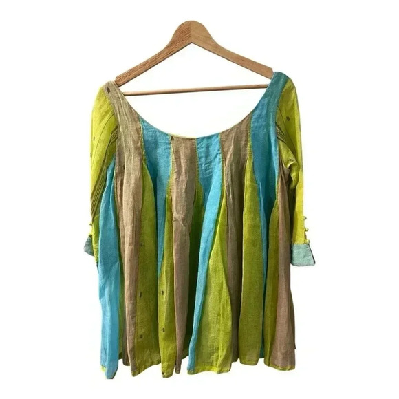 Rangali Vintage Blue Green Flowy Handmade Cottagecore Boho Top Blouse Small - Picture 2 of 6